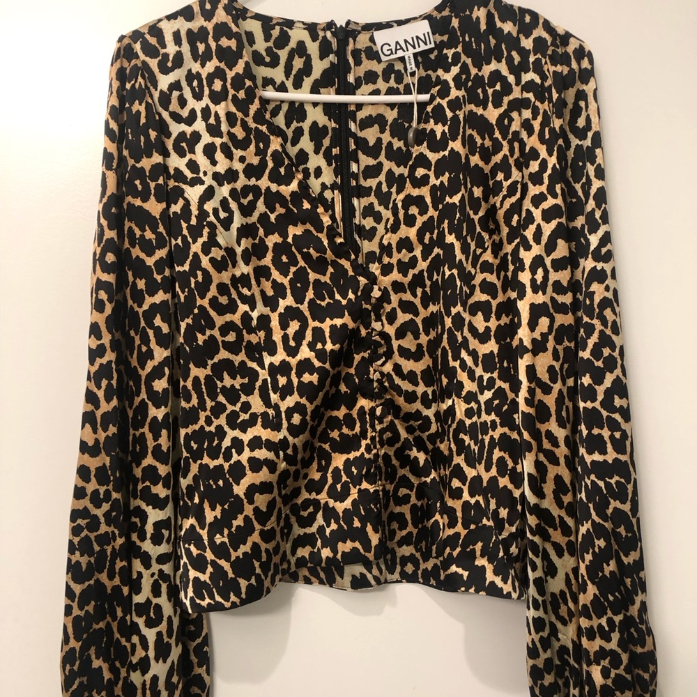Ganni Silk Shirt Leopard Size M NWOT